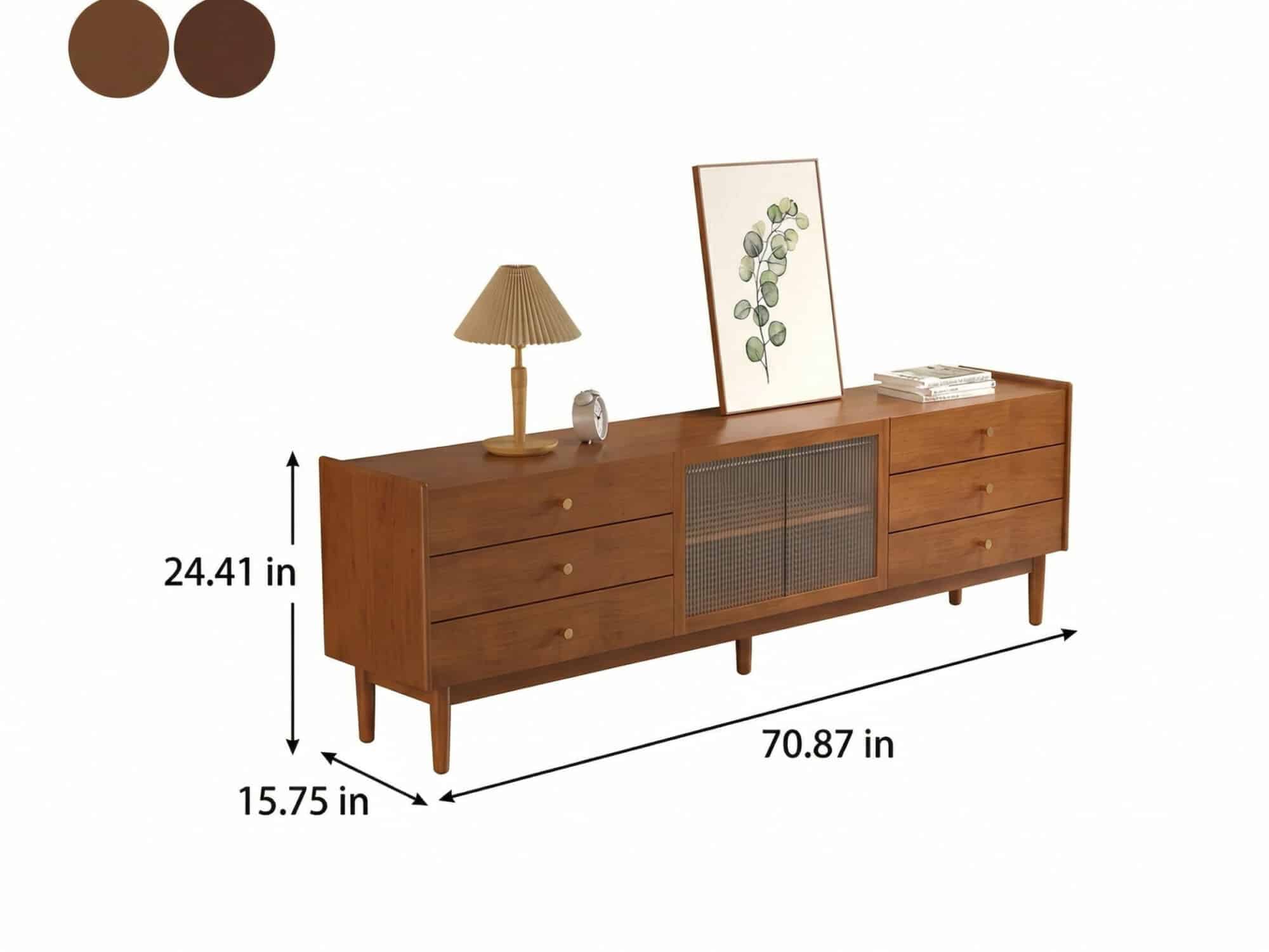 Nut-Brown Oak Medium Wood Tone TV Stand with Storage 相册图 #18 dimensions