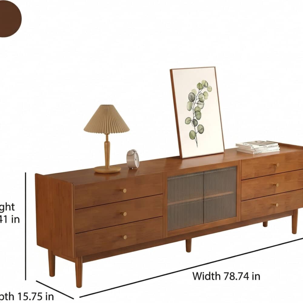 Nut-Brown Oak Medium Wood Tone TV Stand with Storage 相册图 #19 dimensions