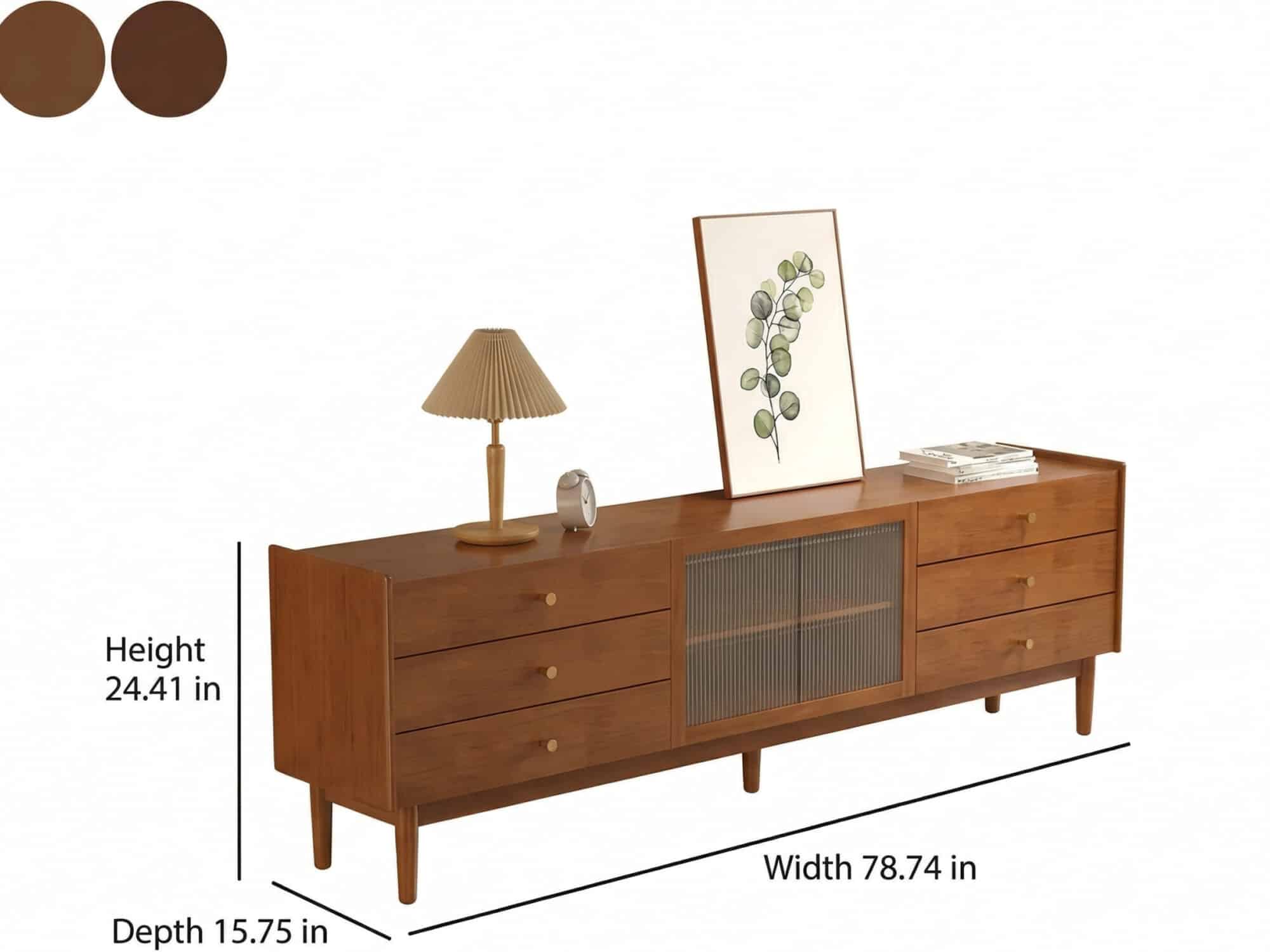 Nut-Brown Oak Medium Wood Tone TV Stand with Storage 相册图 #19 dimensions