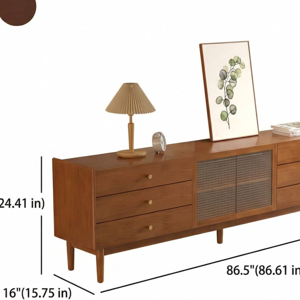 Nut-Brown Oak Medium Wood Tone TV Stand with Storage 相册图 #20 dimensions