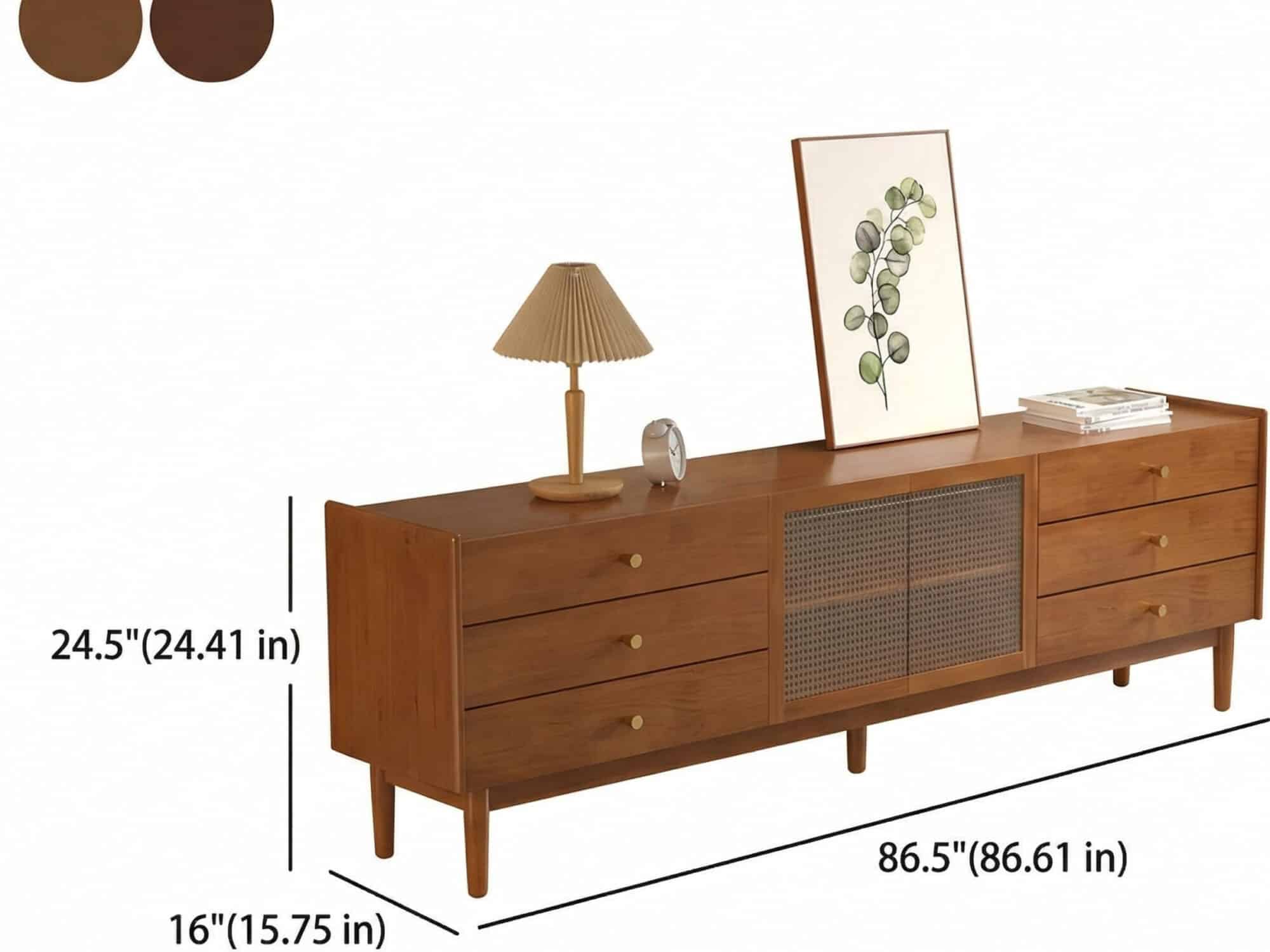 Nut-Brown Oak Medium Wood Tone TV Stand with Storage 相册图 #20 dimensions