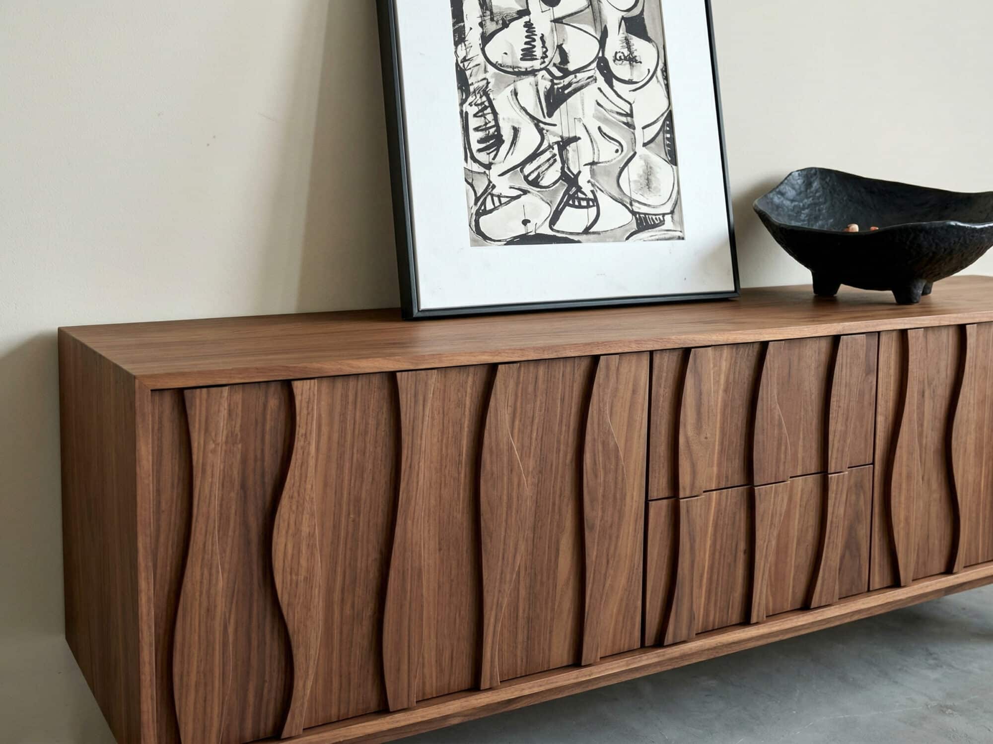 Nut-Brown Wave Texture Rectangle Wood Drawers TV Stand 相册图 #4 resized