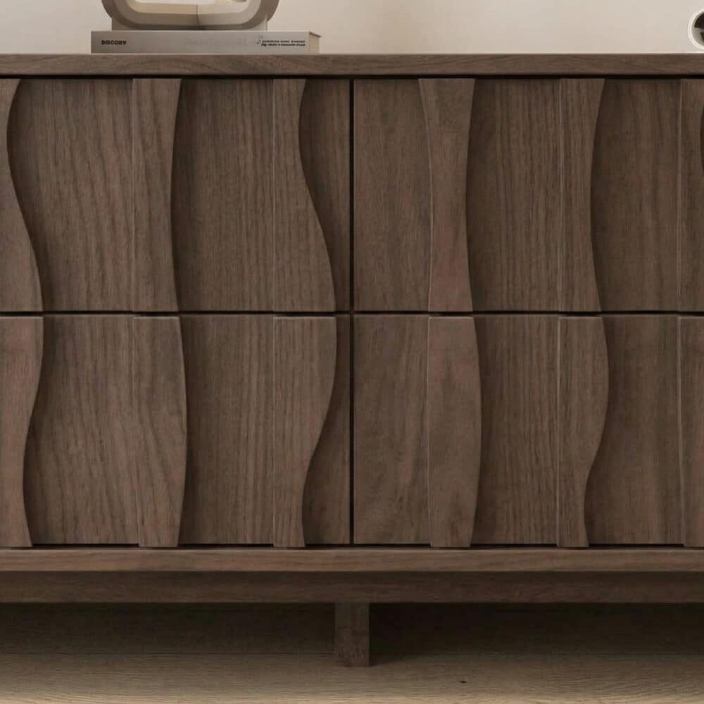 Nut-Brown Wave Texture Rectangle Wood Drawers TV Stand 相册图 #6 resized