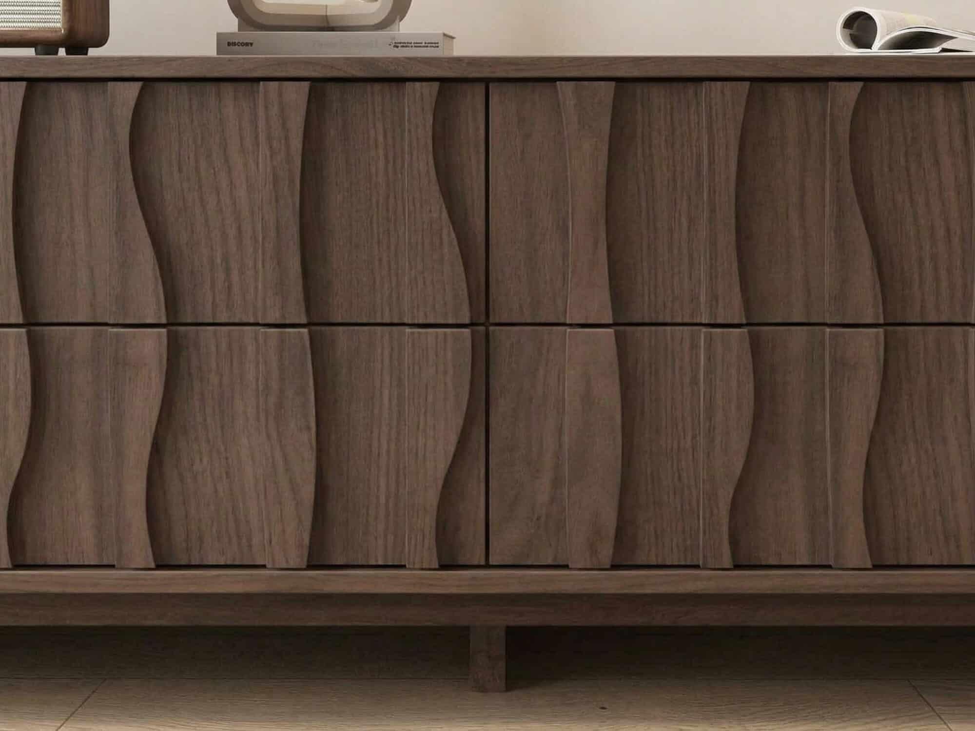 Nut-Brown Wave Texture Rectangle Wood Drawers TV Stand 相册图 #6 resized