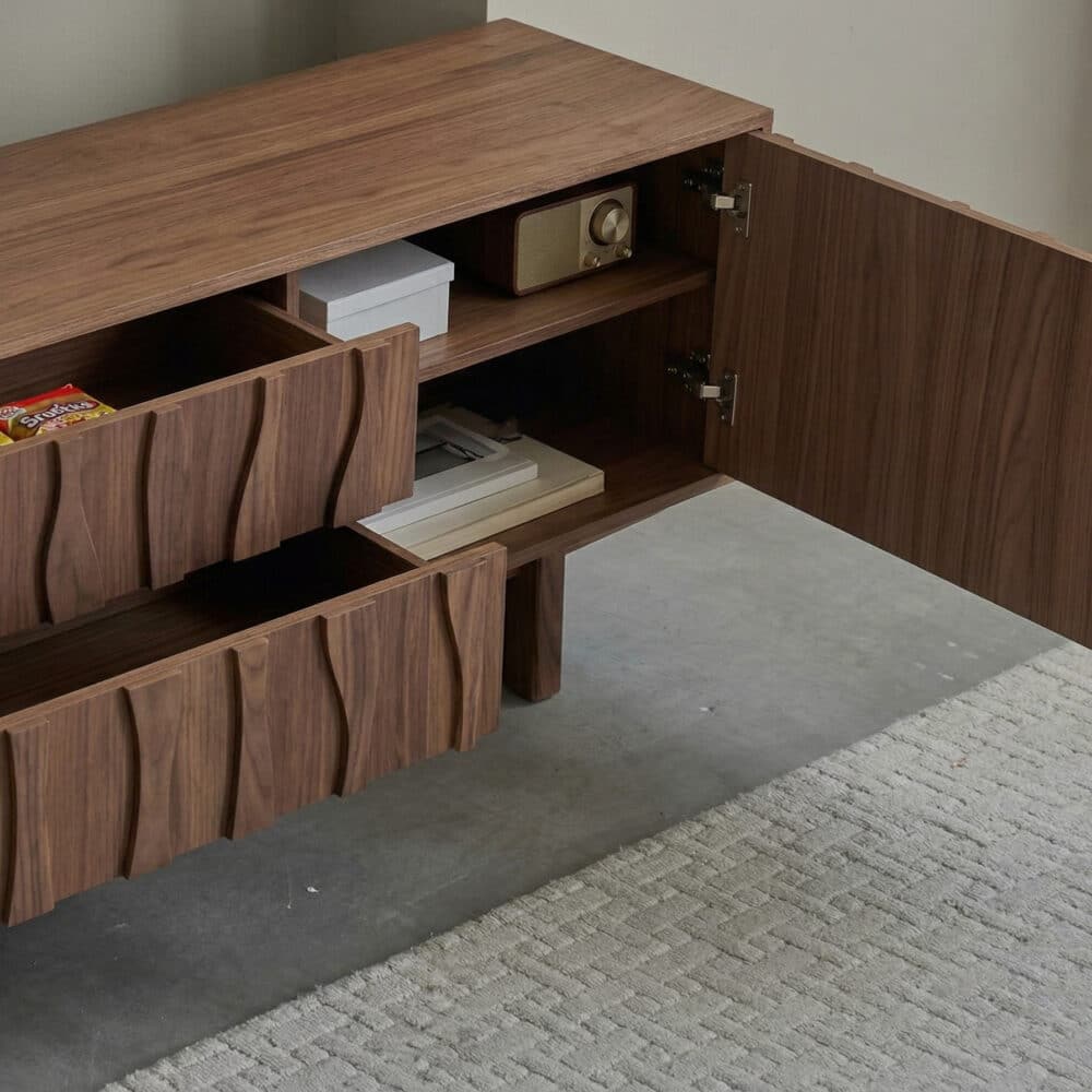 Nut-Brown Wave Texture Rectangle Wood Drawers TV Stand 相册图 #8 resized