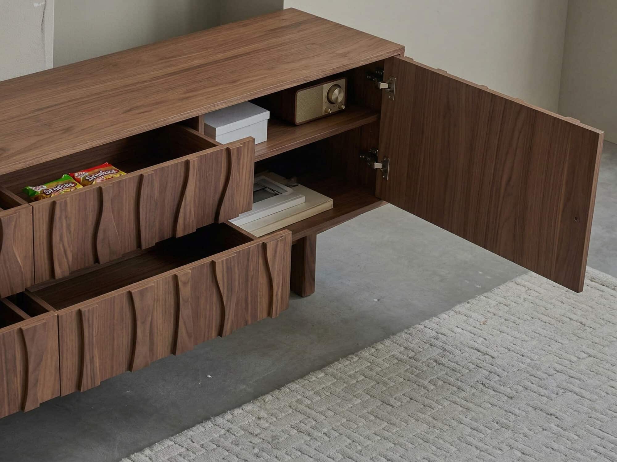 Nut-Brown Wave Texture Rectangle Wood Drawers TV Stand 相册图 #8 resized