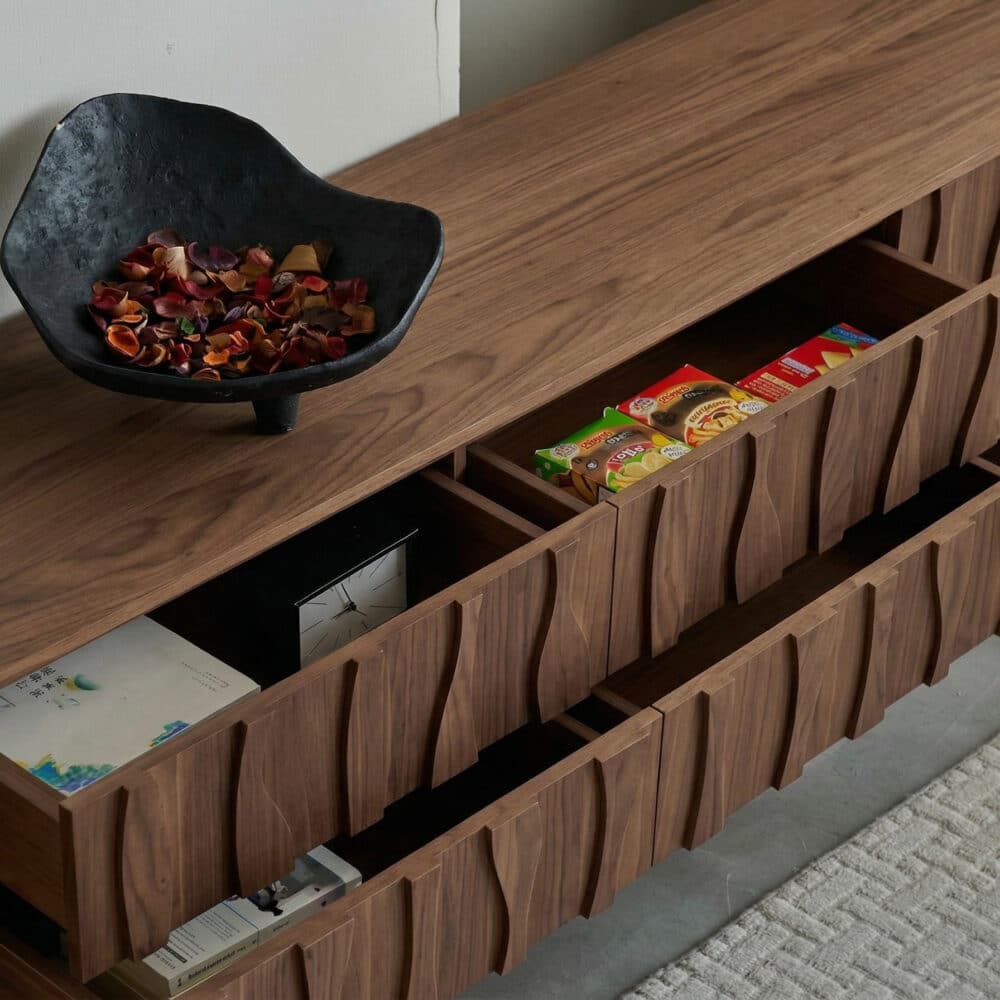 Nut-Brown Wave Texture Rectangle Wood Drawers TV Stand 相册图 #9 resized