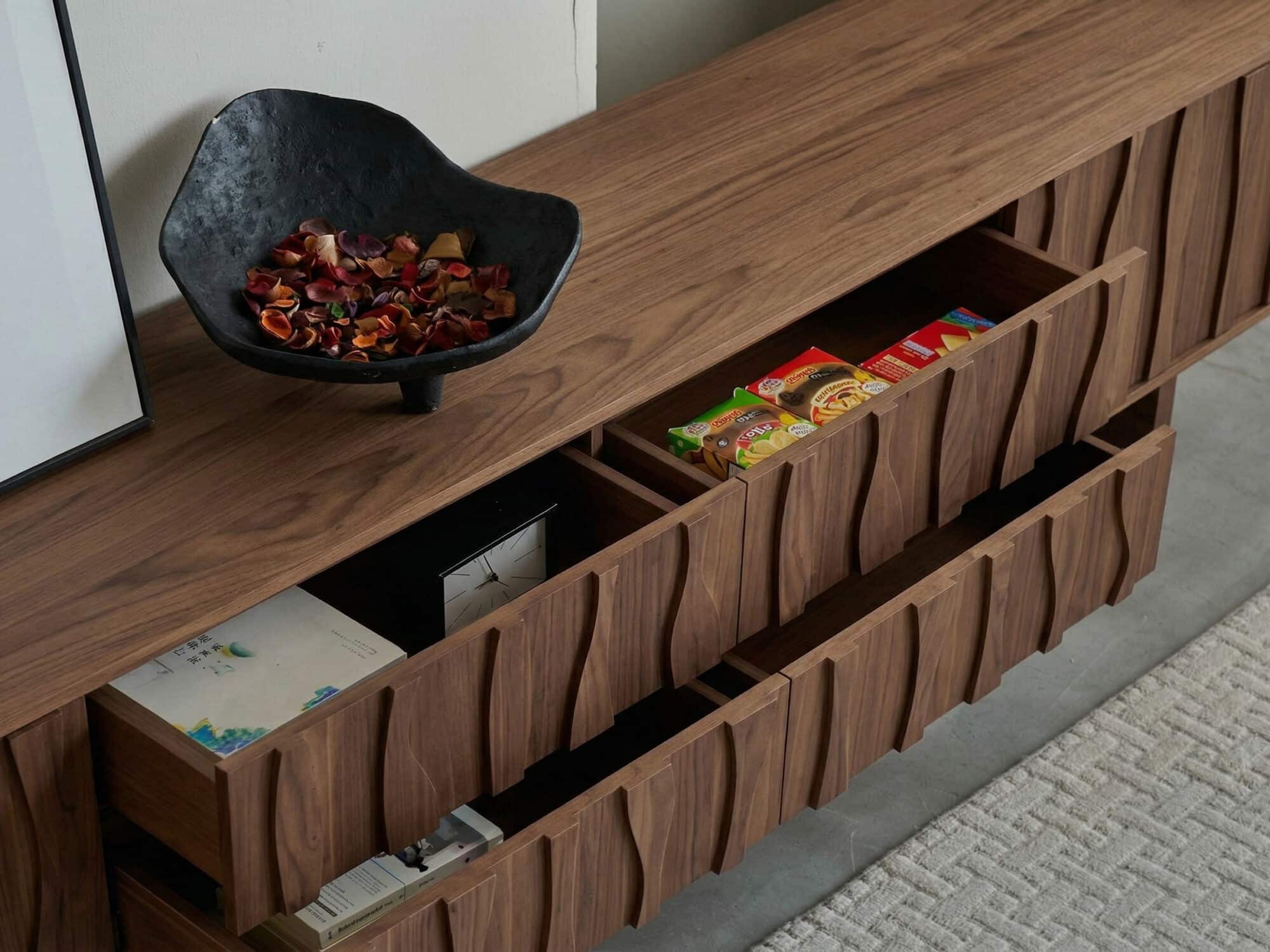 Nut-Brown Wave Texture Rectangle Wood Drawers TV Stand 相册图 #9 resized