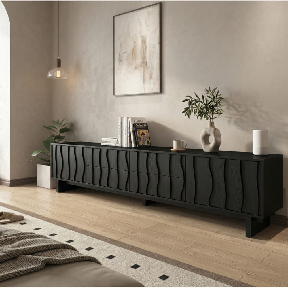 Nut-Brown Wave Texture Rectangle Wood Drawers TV Stand 相册图 #1 scene
