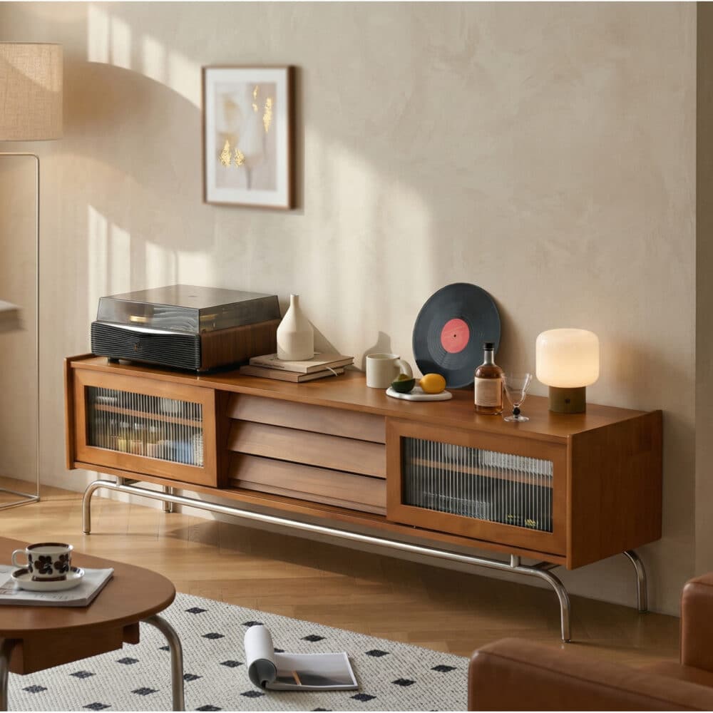 Scandinavian Brown Rubberwood Shelves Cabinet TV Stand 商品主图 scene