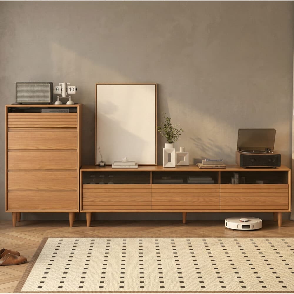 Scandinavian Natural Finish Cherry Drawers TV Stand 商品主图 scene