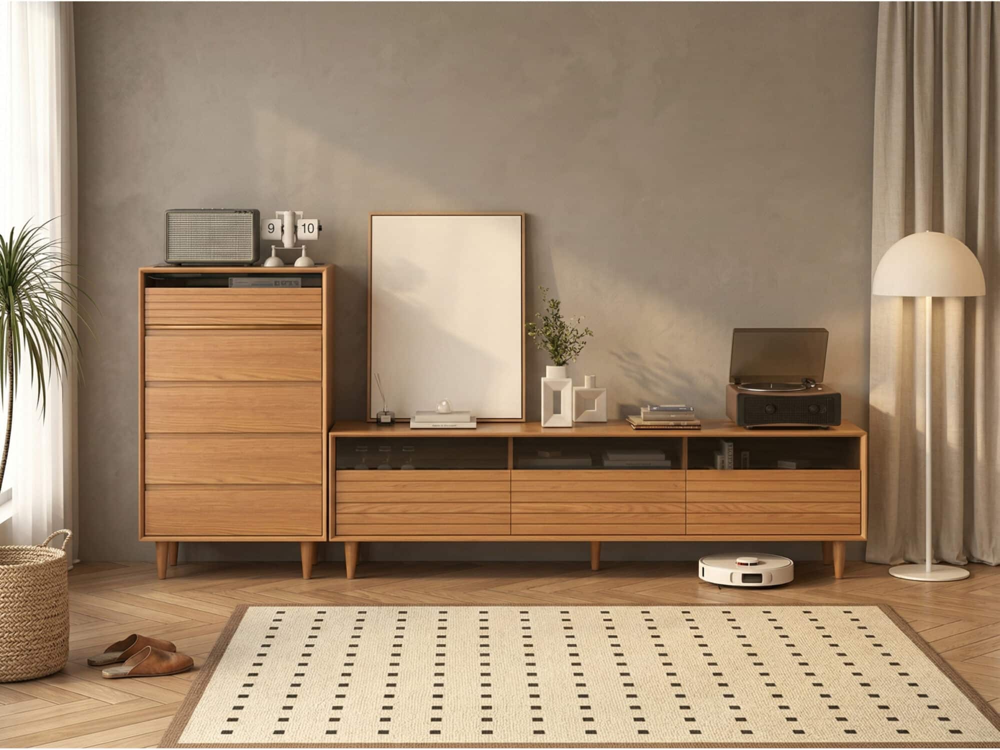 Scandinavian Natural Finish Cherry Drawers TV Stand 商品主图 scene