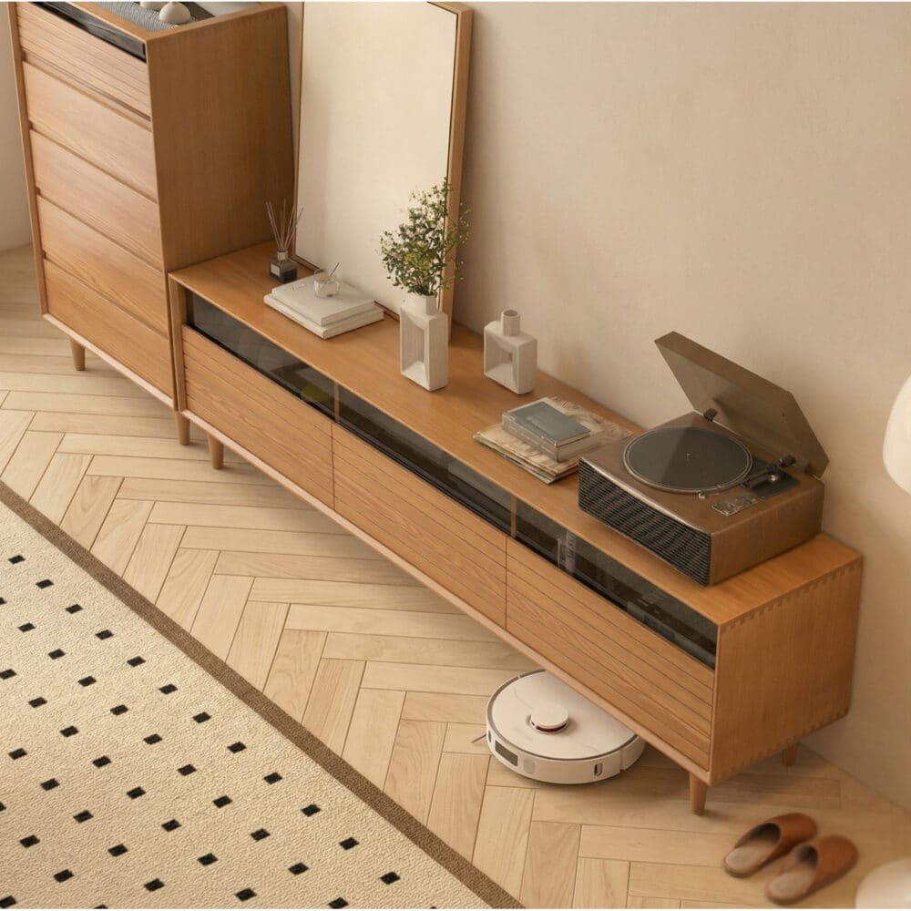 Scandinavian Natural Finish Cherry Drawers TV Stand 相册图 #2 scene