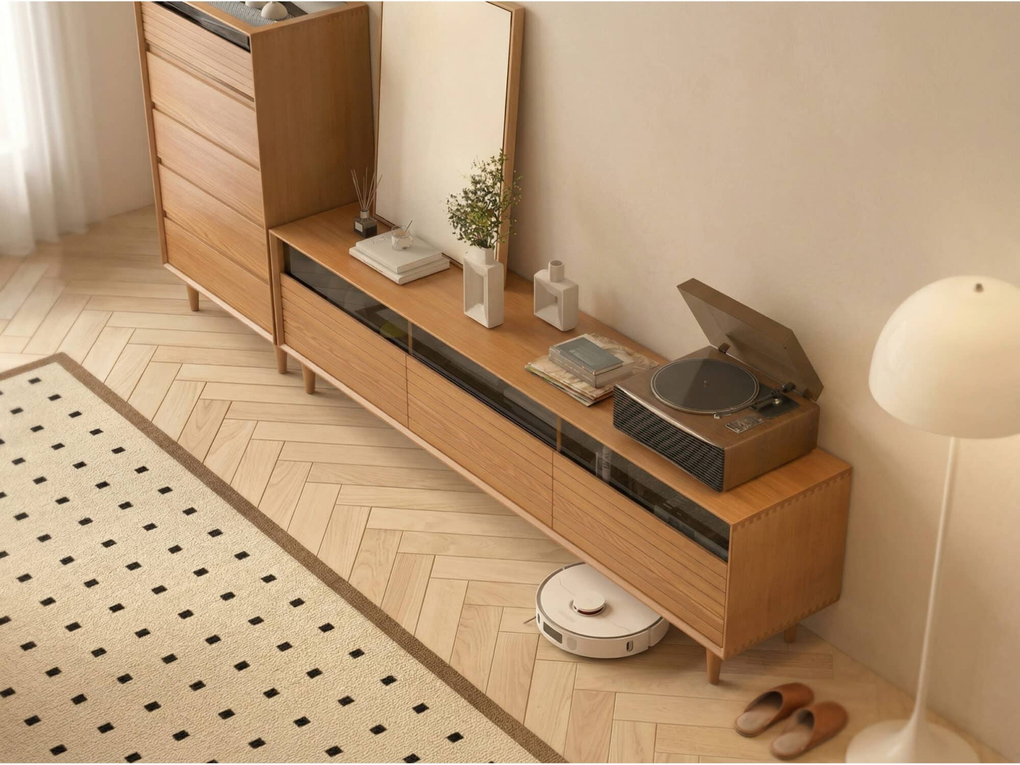 Scandinavian Natural Finish Cherry Drawers TV Stand 相册图 #2 scene