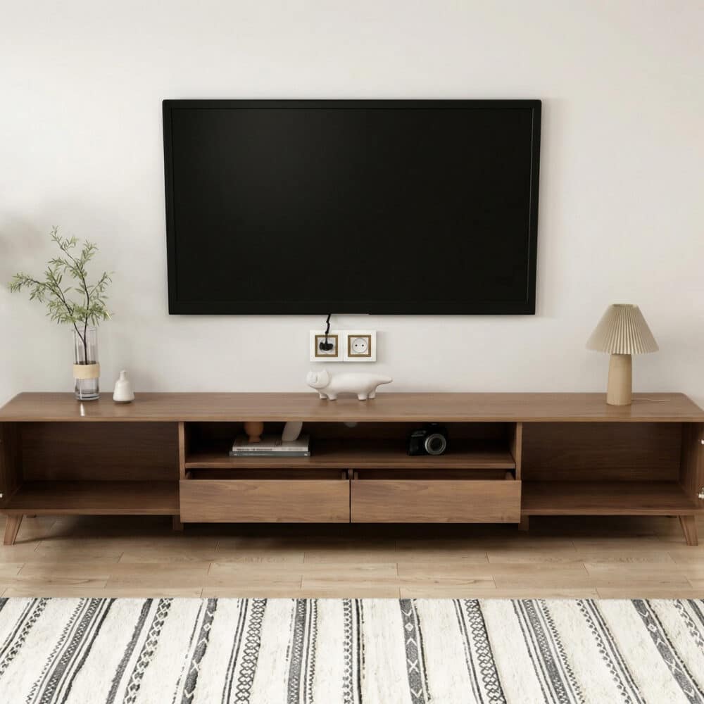 Scandinavian Walnut Wood TV Stand with Cabinet Storage 相册图 #3 resized