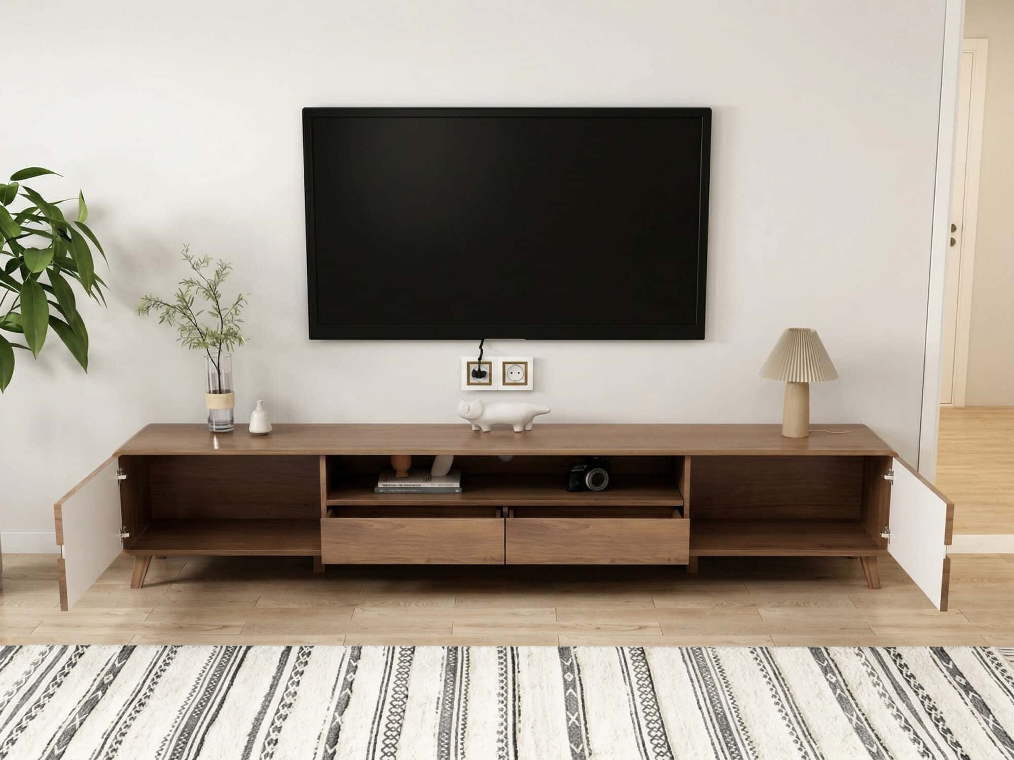 Scandinavian Walnut Wood TV Stand with Cabinet Storage 相册图 #3 resized