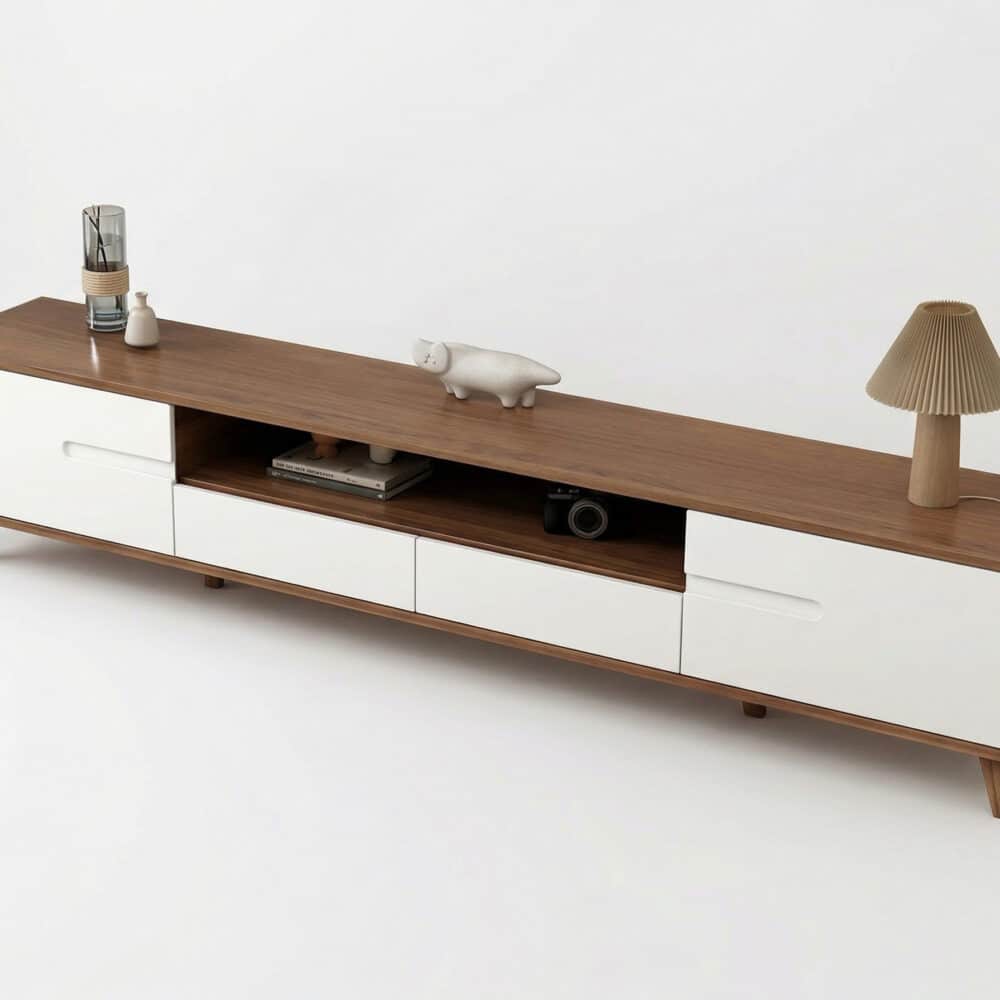 Scandinavian Walnut Wood TV Stand with Cabinet Storage 相册图 #5 resized