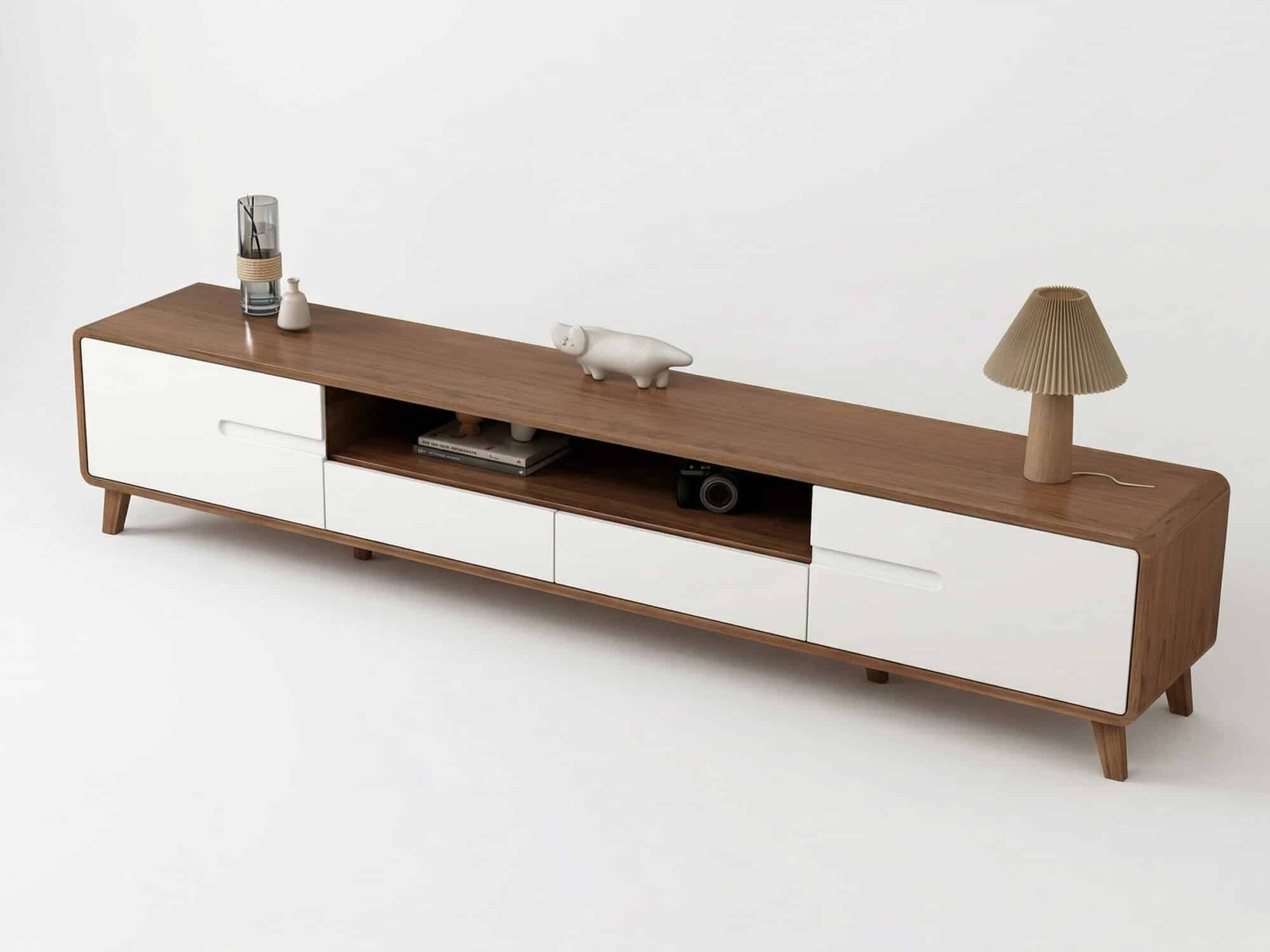 Scandinavian Walnut Wood TV Stand with Cabinet Storage 相册图 #5 resized