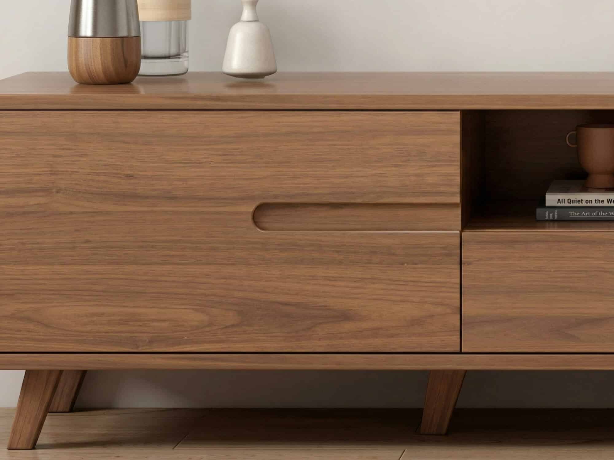 Scandinavian Walnut Wood TV Stand with Cabinet Storage 相册图 #6 resized