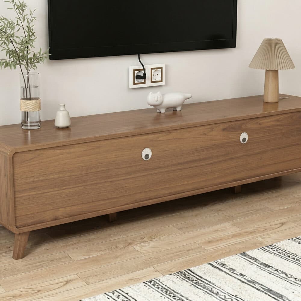 Scandinavian Walnut Wood TV Stand with Cabinet Storage 相册图 #8 resized