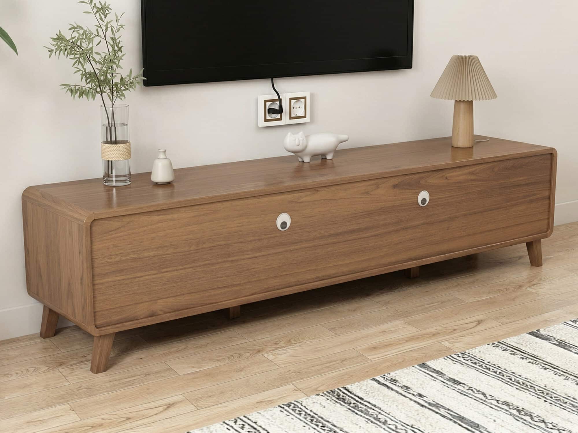 Scandinavian Walnut Wood TV Stand with Cabinet Storage 相册图 #8 resized