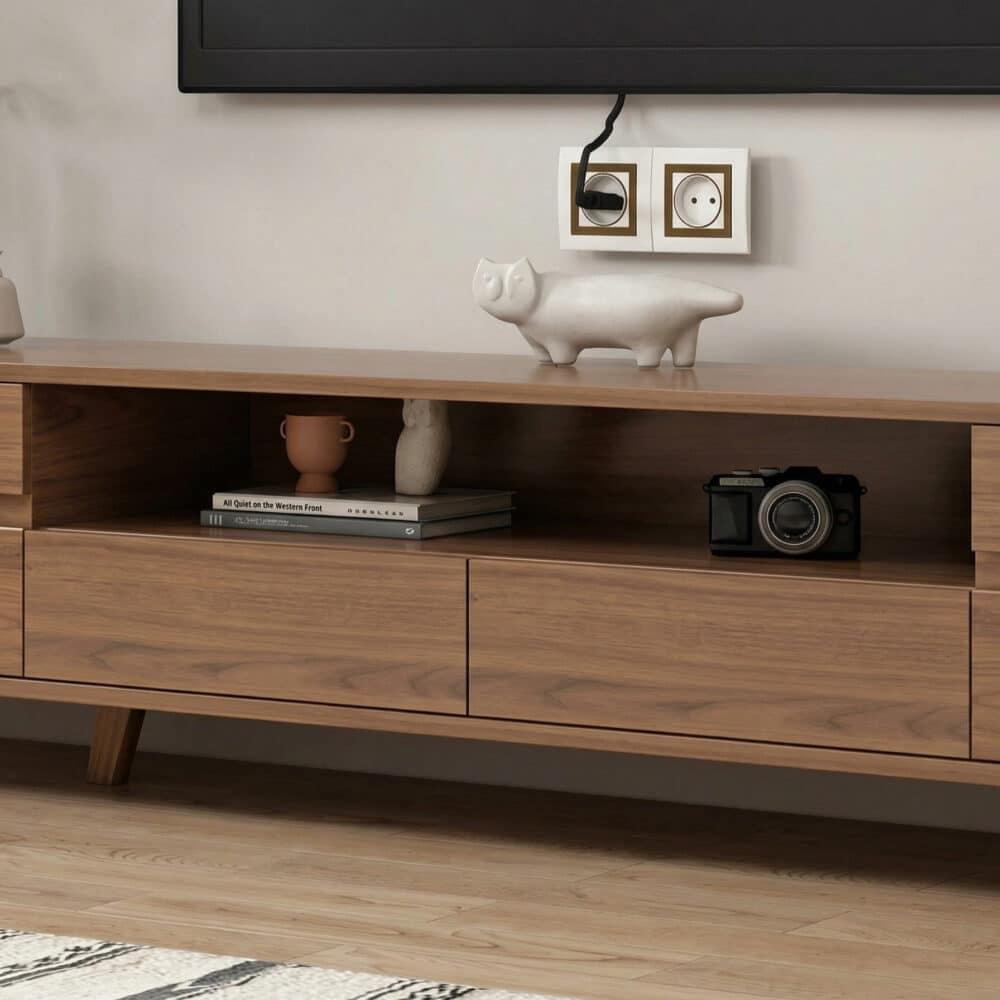 Scandinavian Walnut Wood TV Stand with Cabinet Storage 相册图 #9 resized