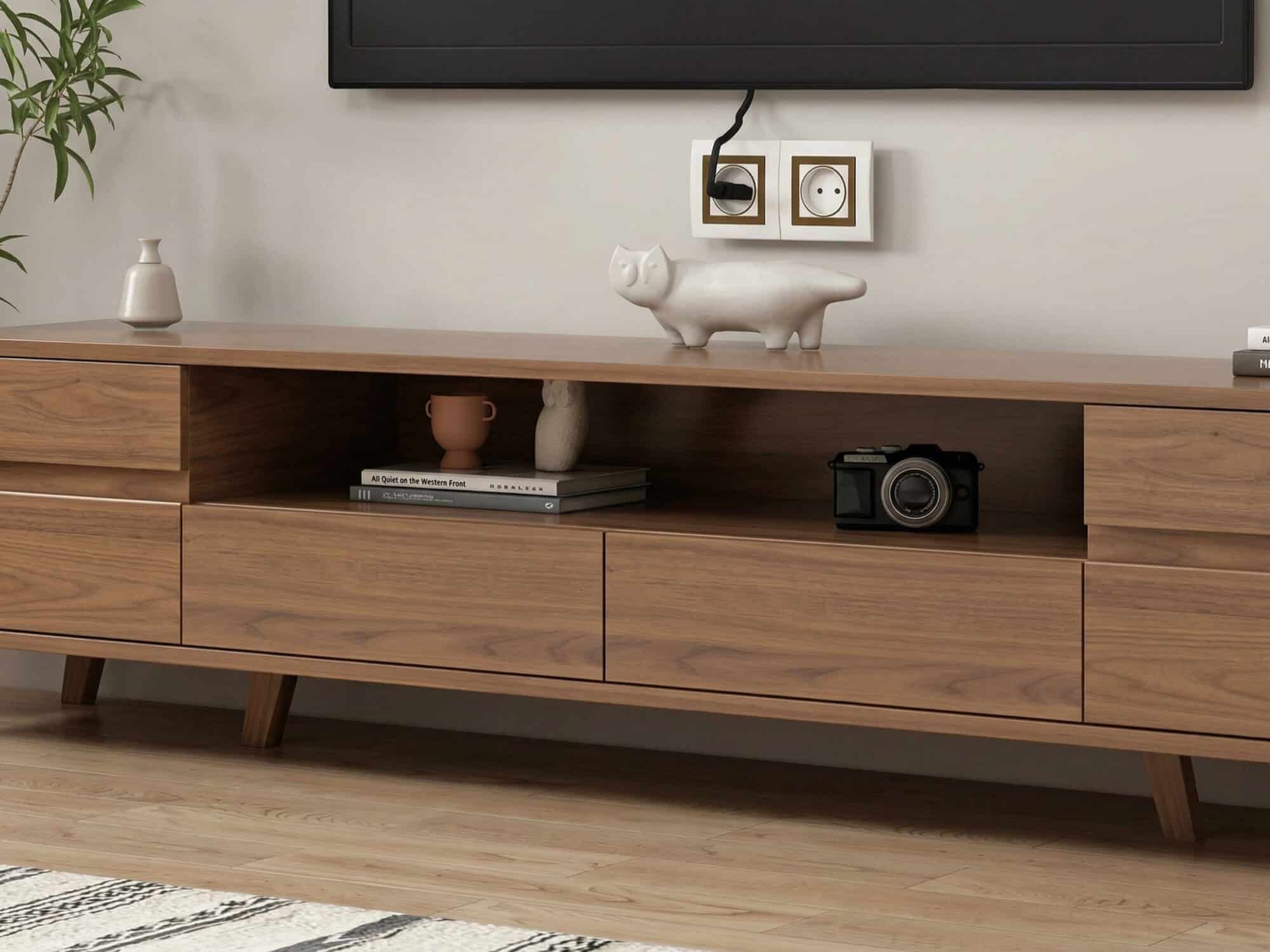 Scandinavian Walnut Wood TV Stand with Cabinet Storage 相册图 #9 resized