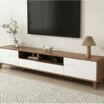 Scandinavian Walnut Wood TV Stand with Cabinet Storage 相册图 #1 scene