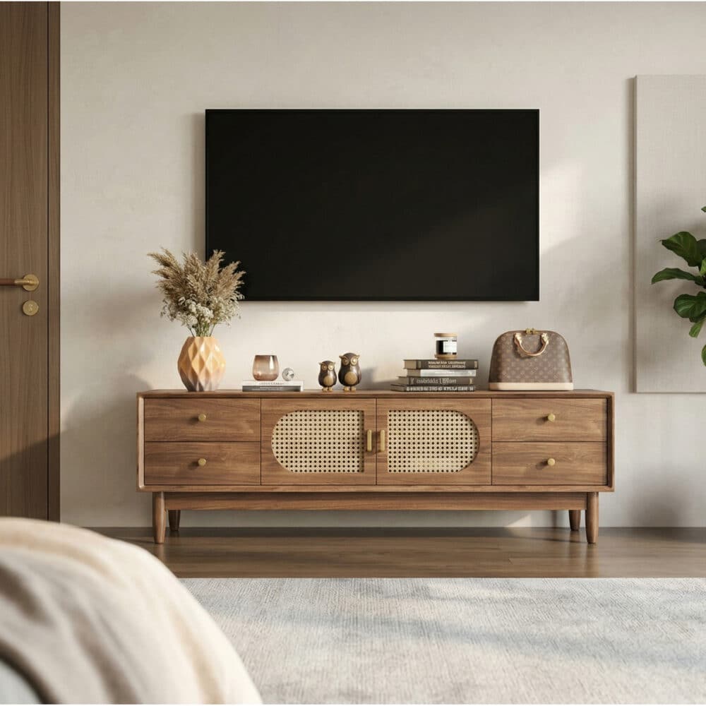 Traditional Brown Rubberwood Ventilated TV Stand 相册图 #1 scene