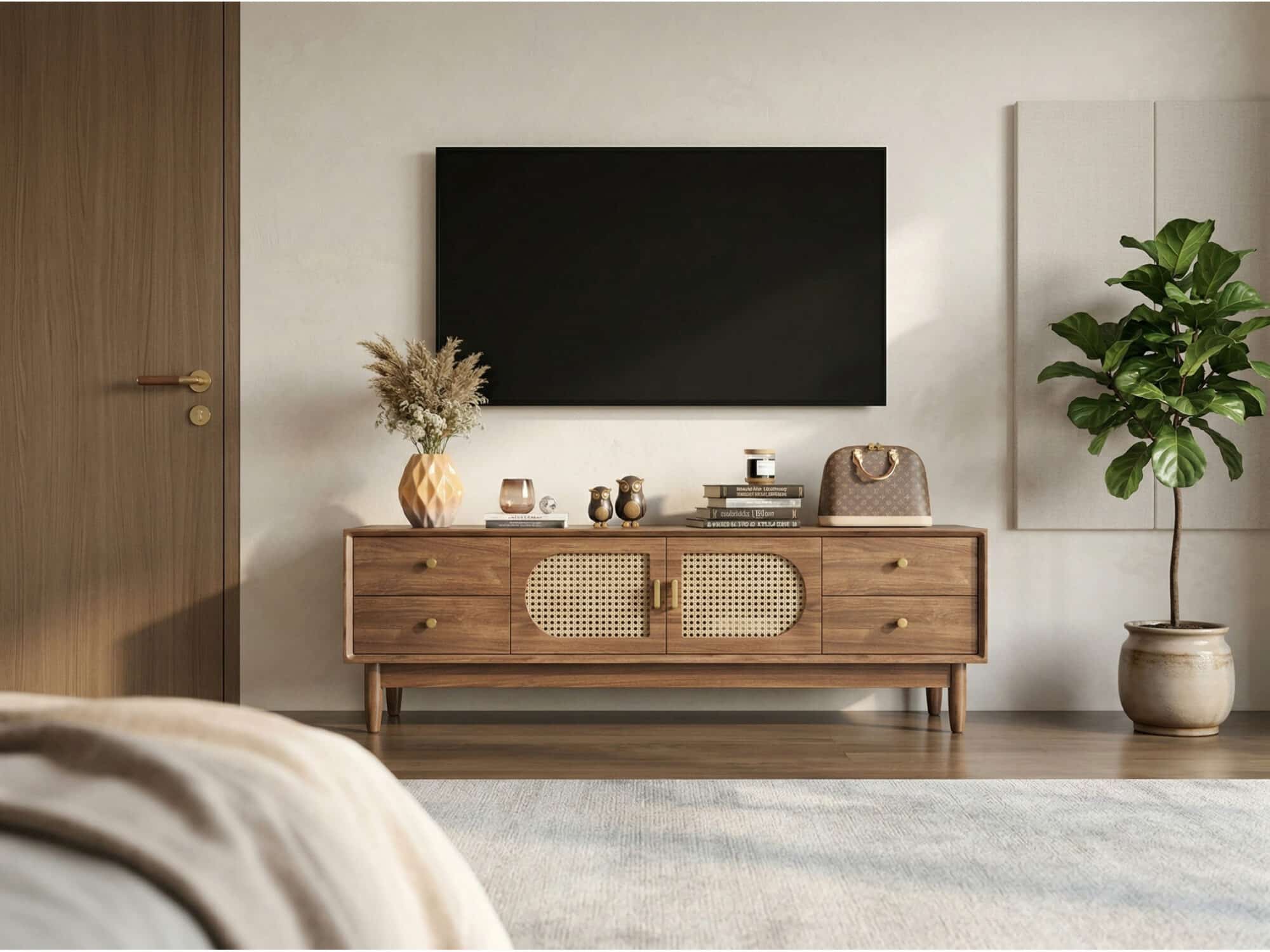 Traditional Brown Rubberwood Ventilated TV Stand 相册图 #1 scene