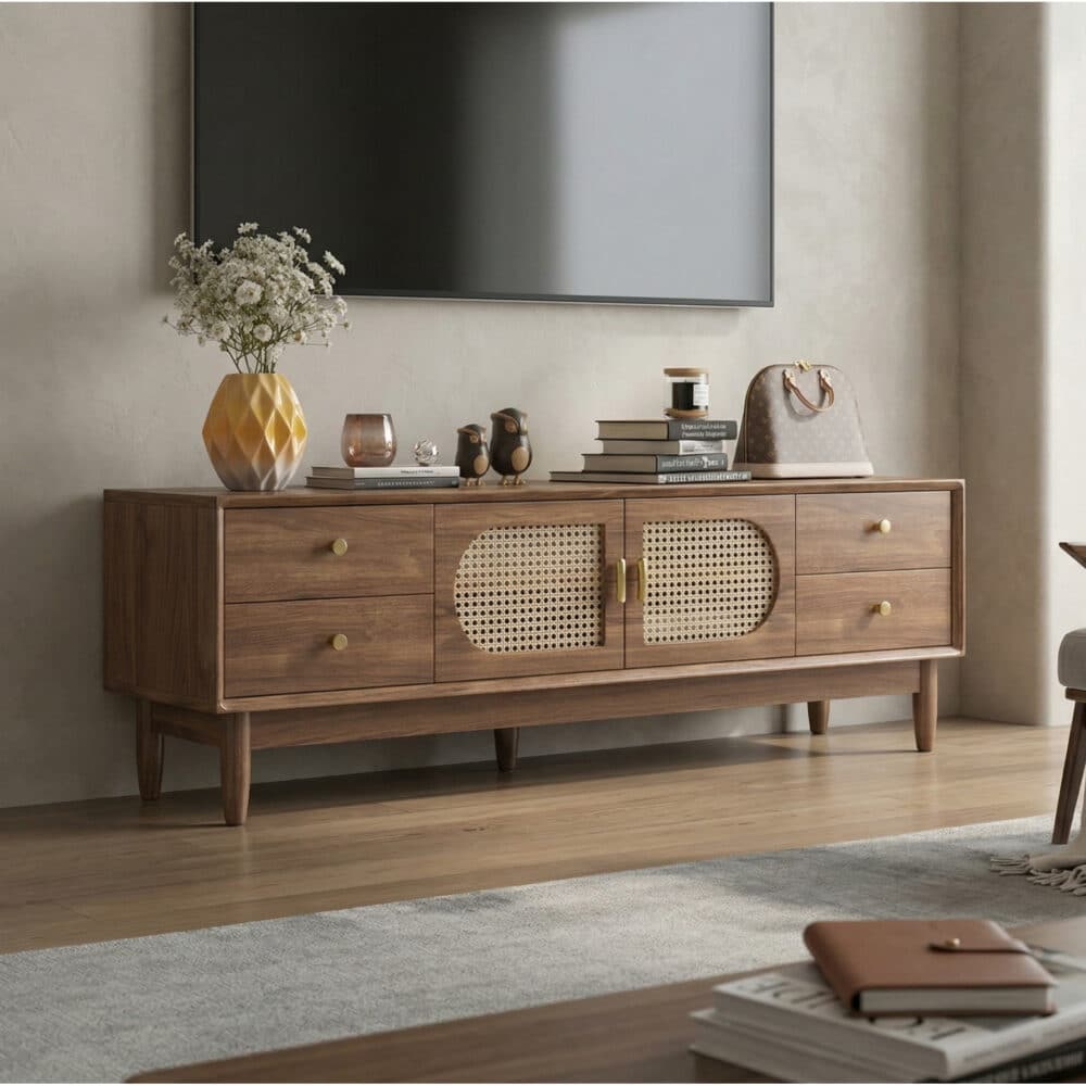 Traditional Brown Rubberwood Ventilated TV Stand 相册图 #1 scene