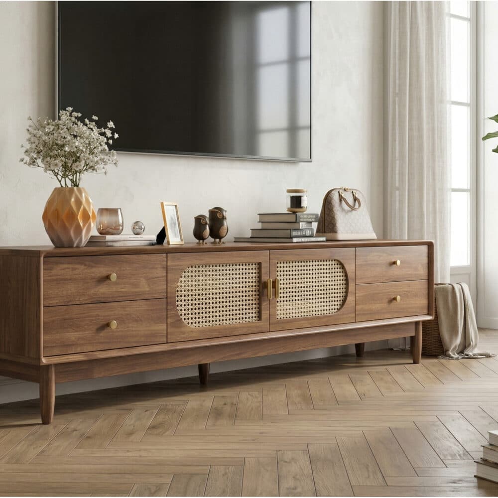 Traditional Brown Rubberwood Ventilated TV Stand 相册图 #4 scene