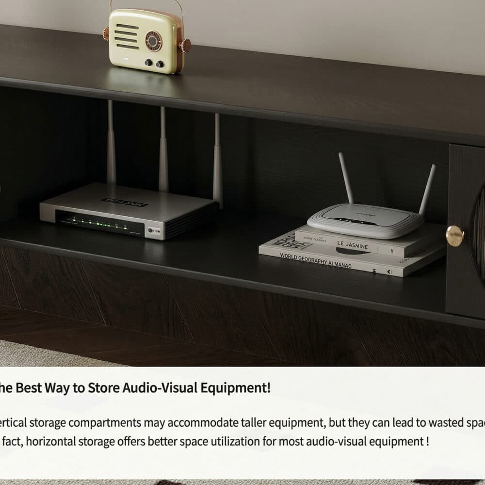 TV Stand Elegant Arch Design TV Console with Center Sliding Doors 相册图 #3 resized