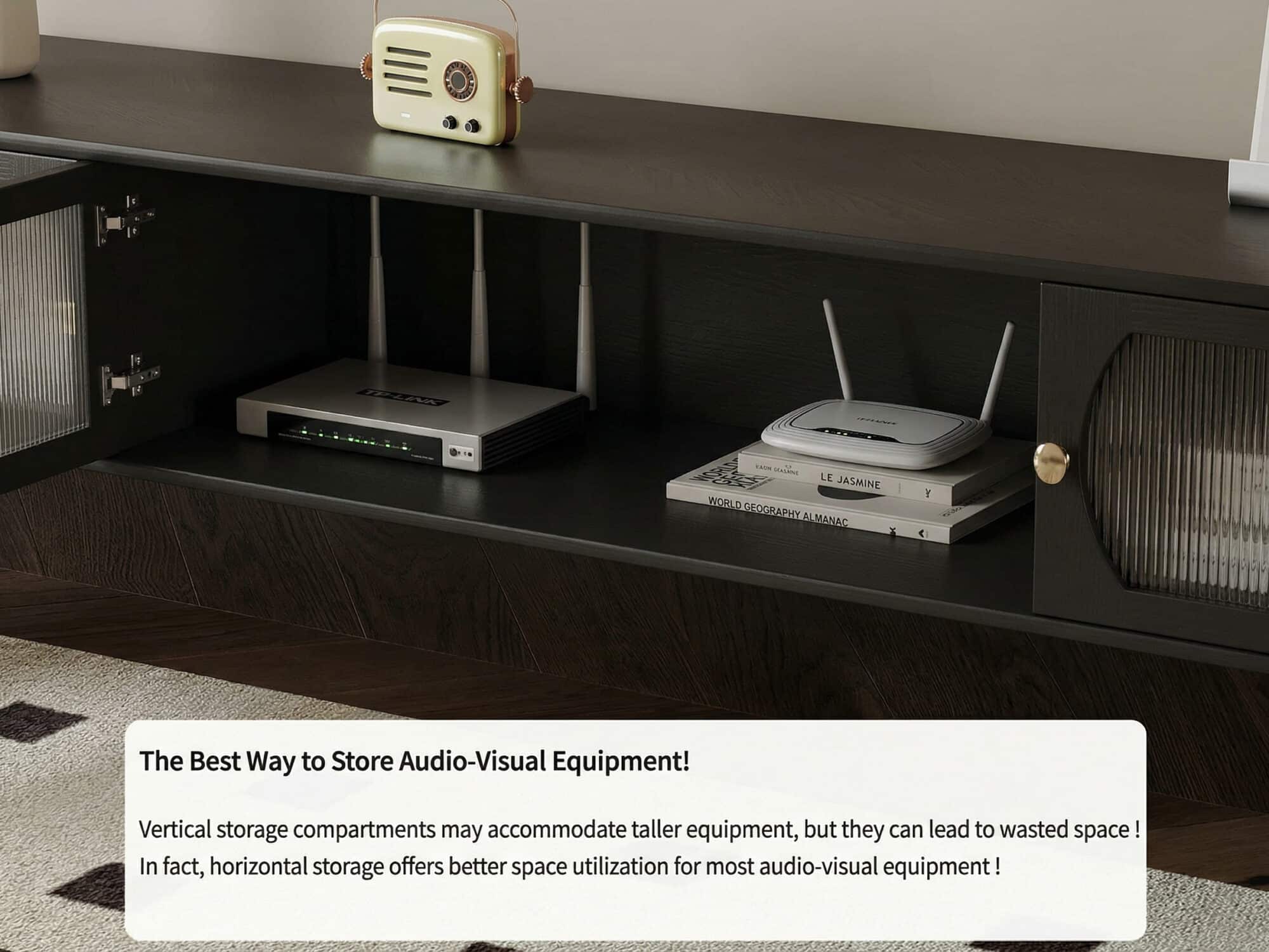TV Stand Elegant Arch Design TV Console with Center Sliding Doors 相册图 #3 resized