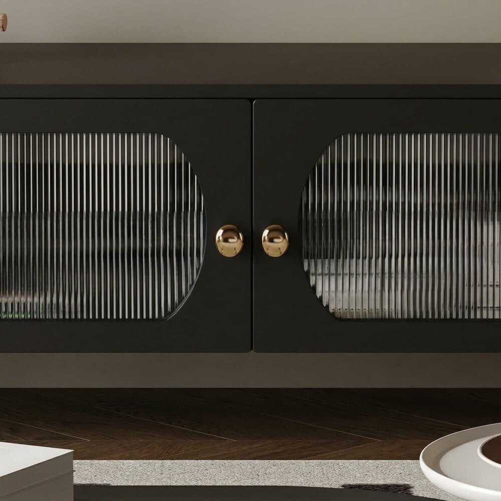 TV Stand Elegant Arch Design TV Console with Center Sliding Doors 相册图 #4 resized