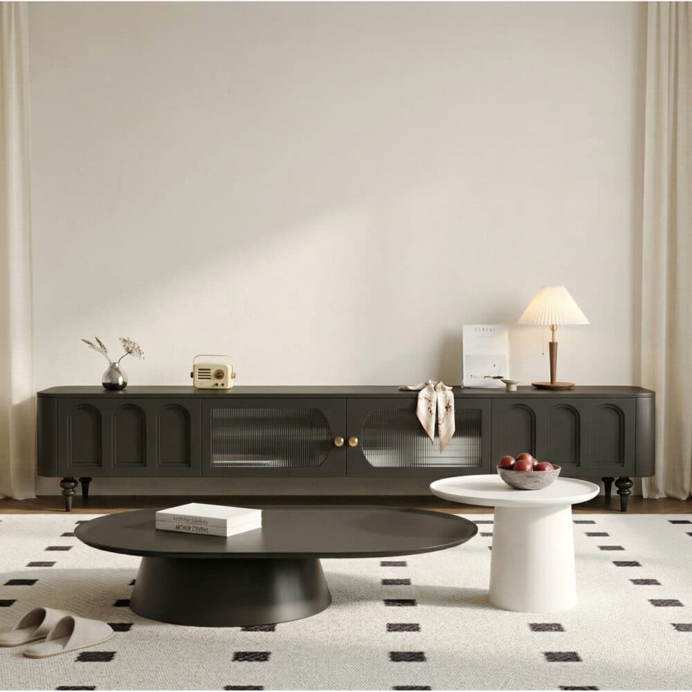 TV Stand Elegant Arch Design TV Console with Center Sliding Doors 商品主图 scene