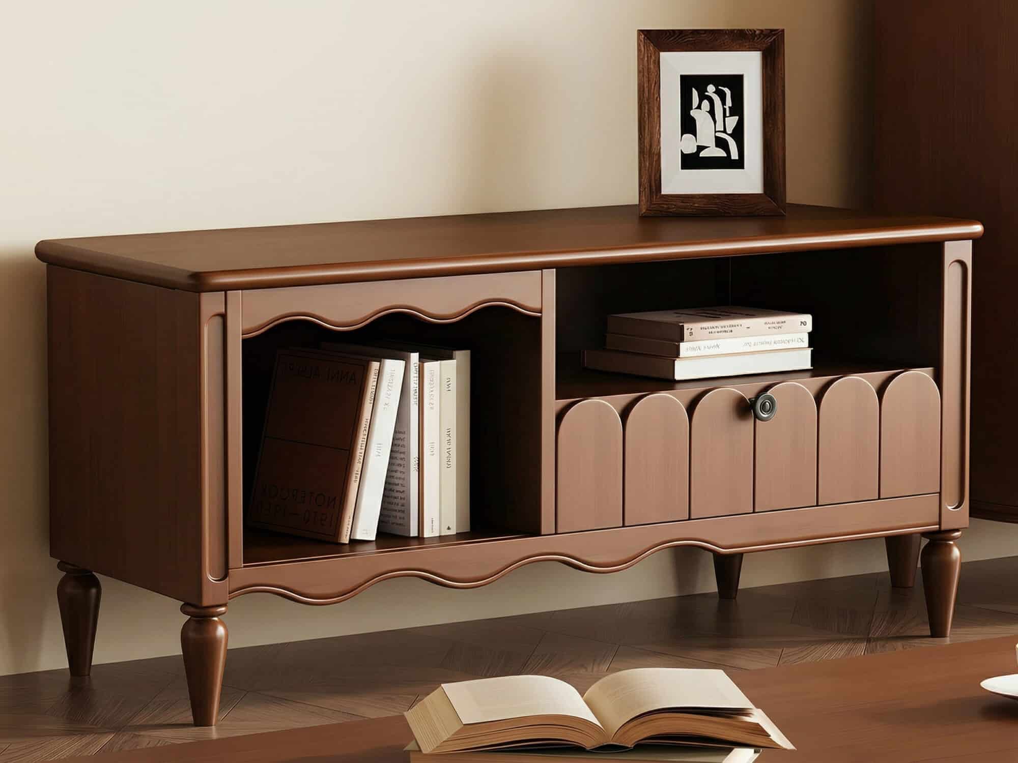 Walnut TV Stand Cabinet with Elegant Design and Spacious Storage Solutions 相册图 #2 resized