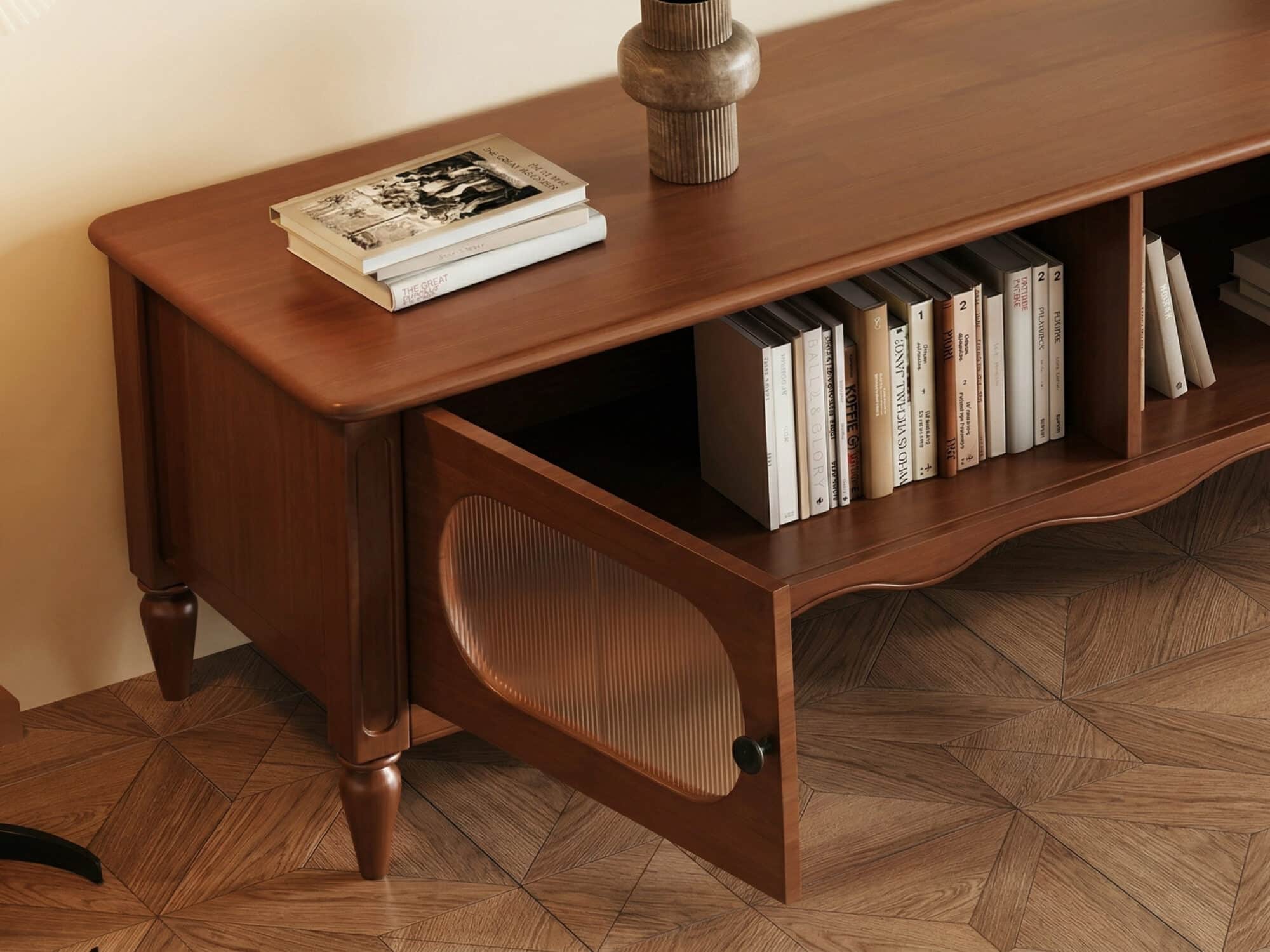 Walnut TV Stand Cabinet with Elegant Design and Spacious Storage Solutions 相册图 #3 resized