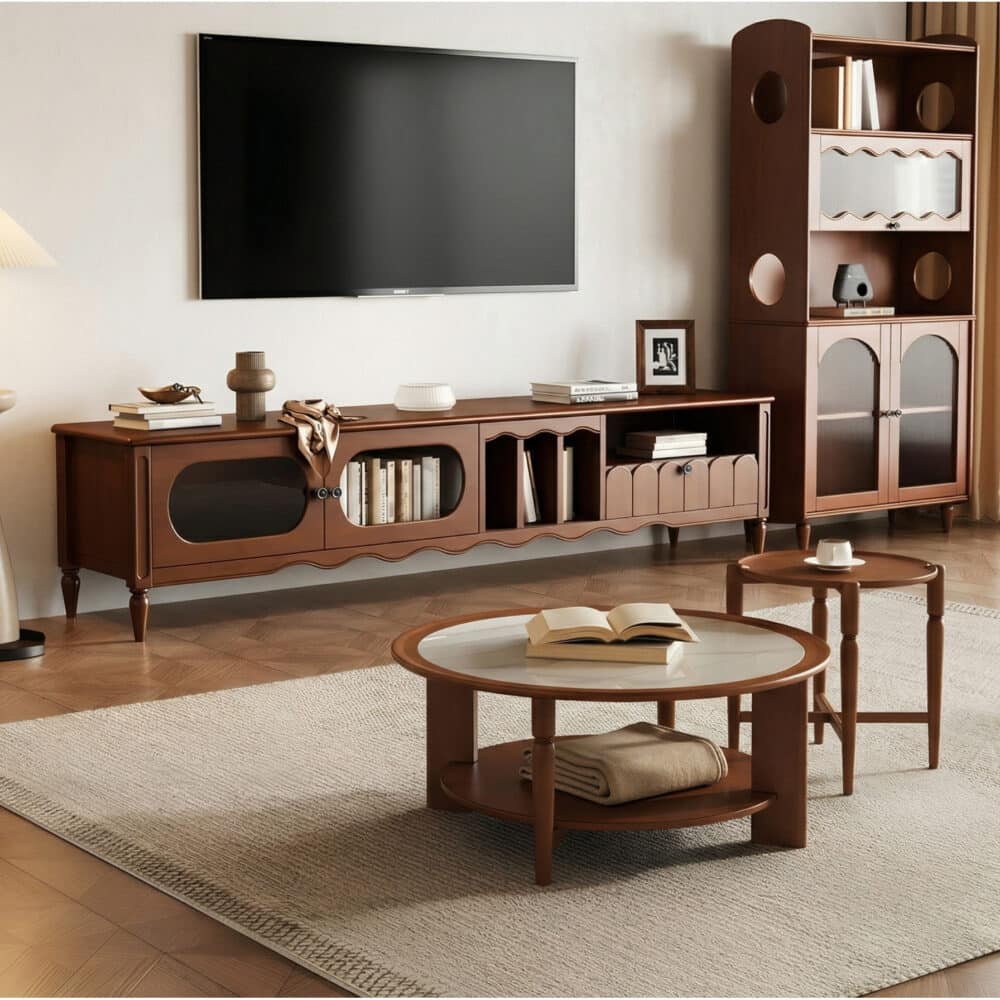 Walnut TV Stand Cabinet with Elegant Design and Spacious Storage Solutions 商品主图 scene