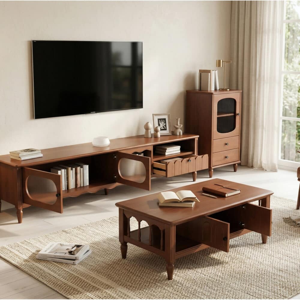 Walnut TV Stand Cabinet with Elegant Design and Spacious Storage Solutions 相册图 #1 scene