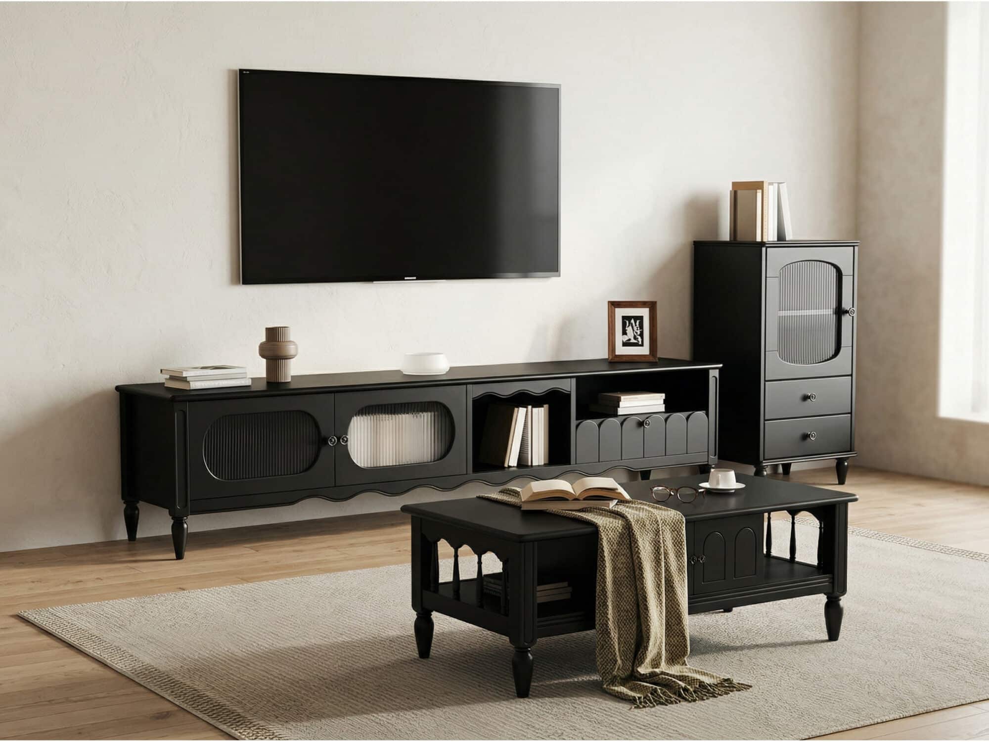 Walnut TV Stand Cabinet with Elegant Design and Spacious Storage Solutions 相册图 #7 scene