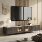 White-Black Stone Cabinet TV Stand with Lighting 变体图 / color: Light Gray-Black / size: 79"L x 16"W x 18"H scene