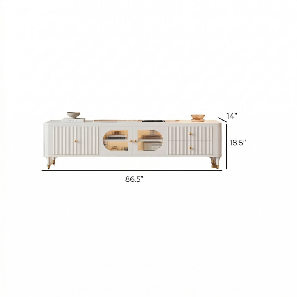 White Stone Rectangle Storage TV Stand with Lighting 相册图 #14 dimensions