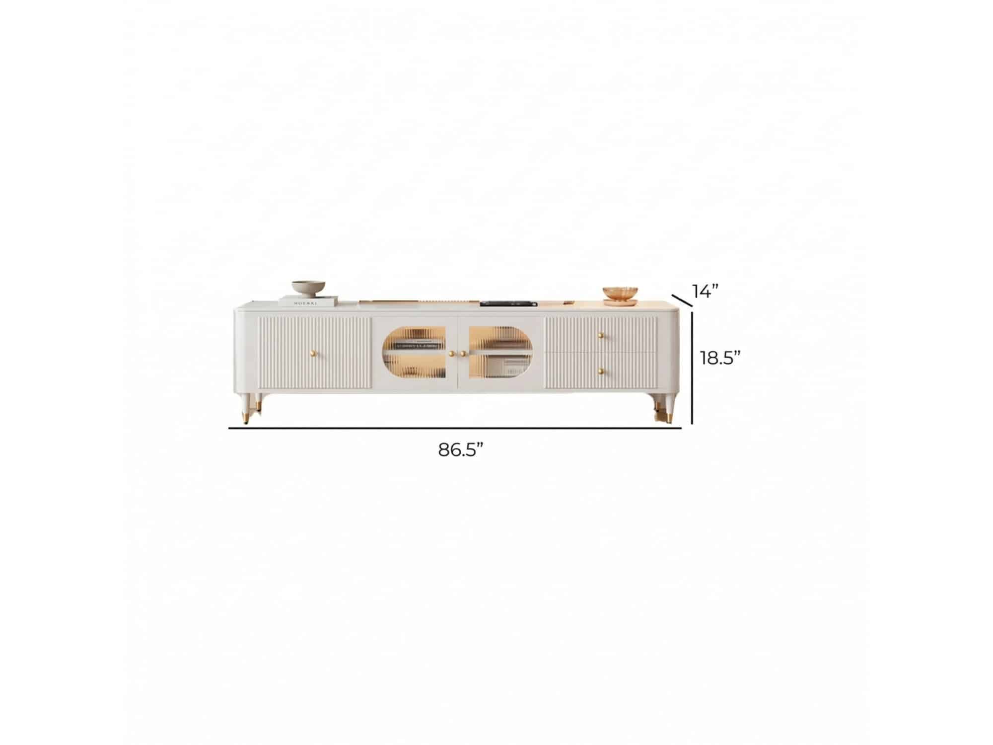 White Stone Rectangle Storage TV Stand with Lighting 相册图 #14 dimensions