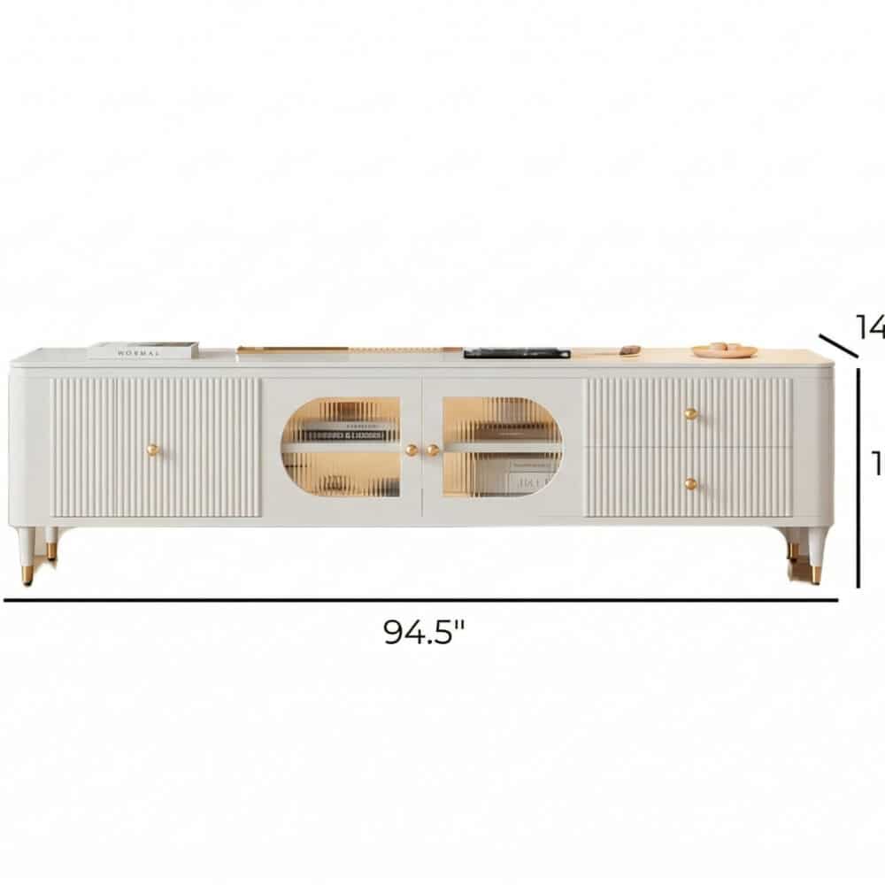 White Stone Rectangle Storage TV Stand with Lighting 相册图 #15 dimensions