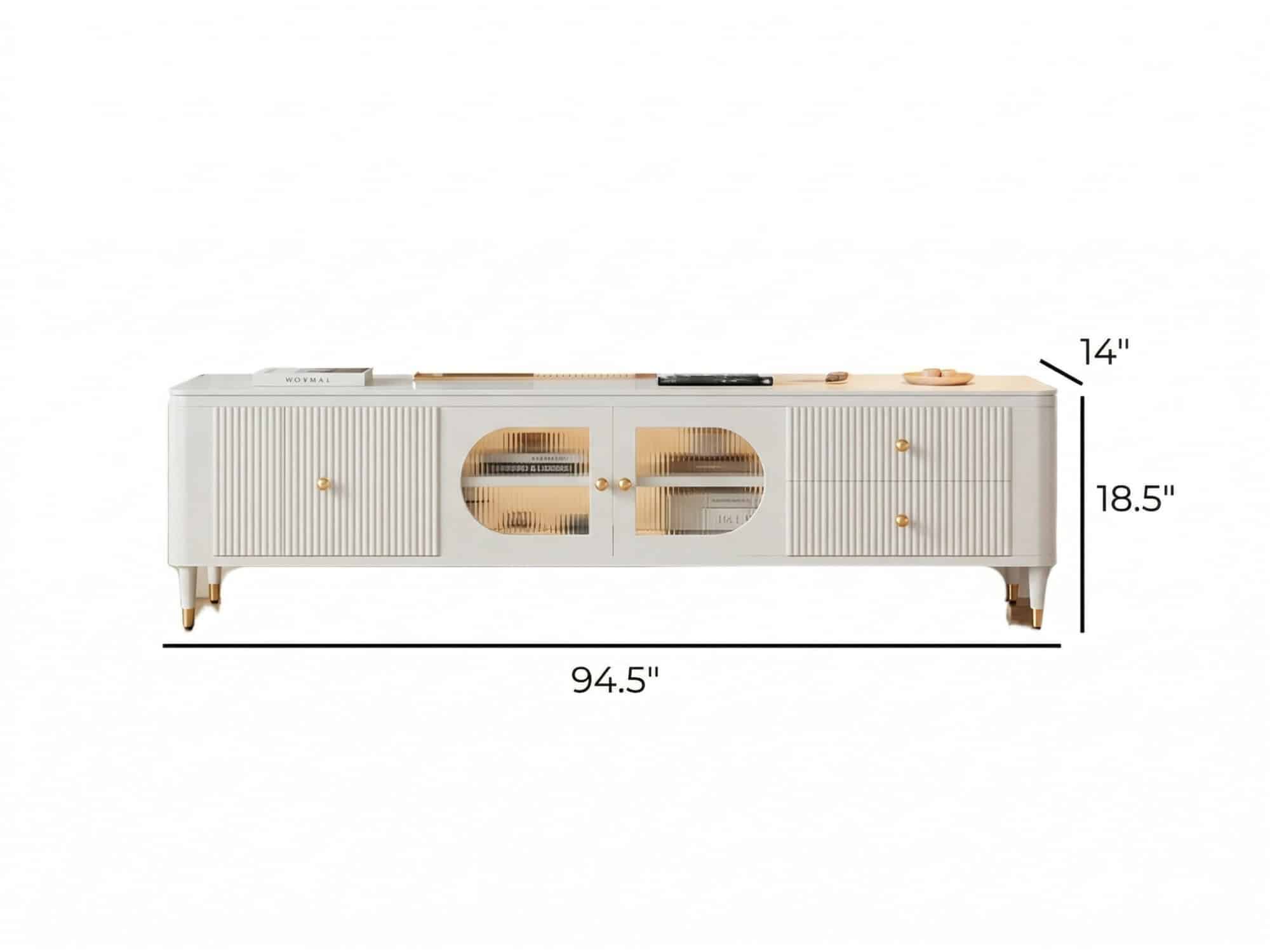 White Stone Rectangle Storage TV Stand with Lighting 相册图 #15 dimensions