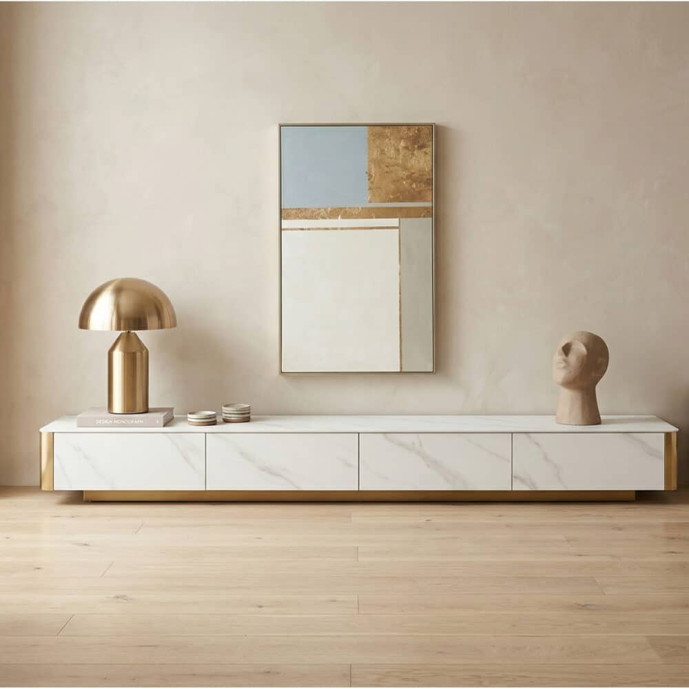 White Stone Rectangular Enclosed Storage TV Stand 相册图 #1 scene