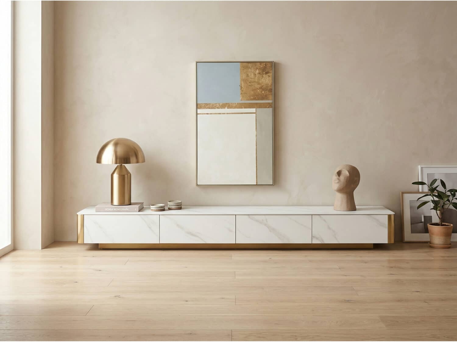 White Stone Rectangular Enclosed Storage TV Stand 相册图 #1 scene