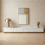 White Stone Rectangular Enclosed Storage TV Stand 相册图 #1 scene