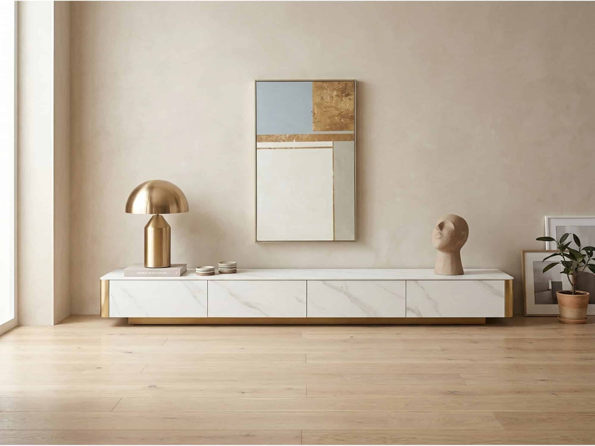 White Stone Rectangular Enclosed Storage TV Stand 相册图 #1 scene